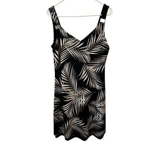 White House Black Market Shift Dress Island Palm Black Leaves Boho Reversible